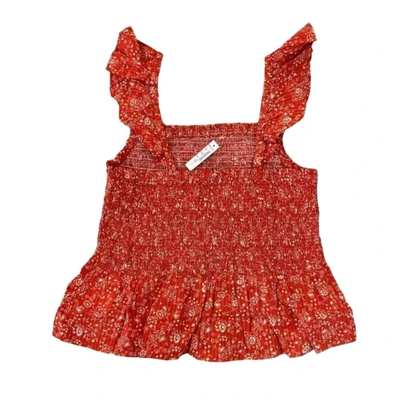 NWT Madewell Fresh Chili Red Lucie Floral Smocked Peplum Top - Picture 2 of 10